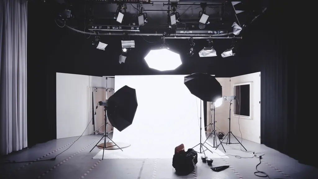Professional photography studio backdrop with lighting equipment set up
