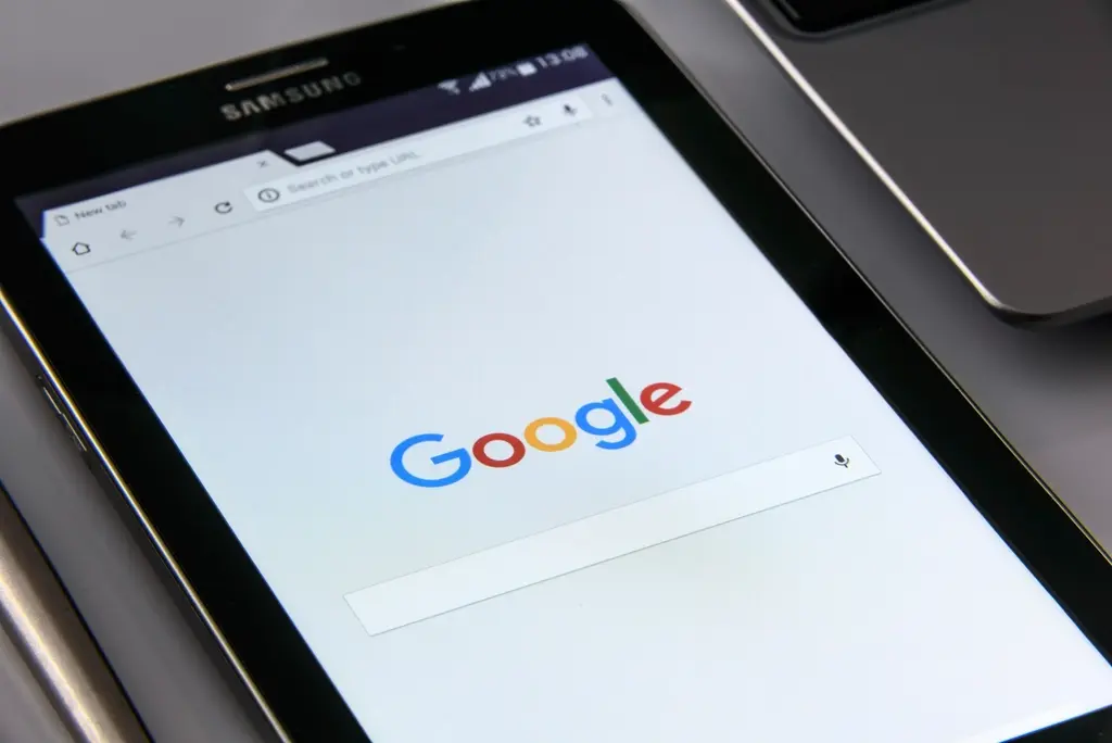Google search results displayed on a tablet screen