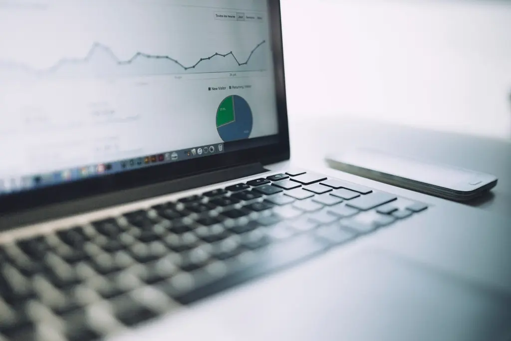 Close-up view of analytics charts and performance metrics on a laptop screen