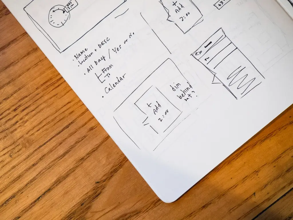 Notebook sketch of a website wireframe layout