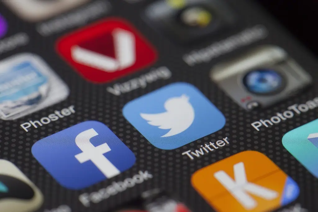 Social media applications displayed on a mobile phone screen
